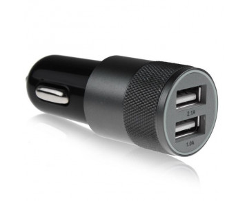 Metalowa ładowarka samochodowa x2 USB czarna
