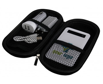 Zestaw - power bank 5000 mAh, ładowarka i wtyczka - czarny