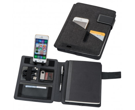 Notatnik z power bankiem 4000 mAh - czarny